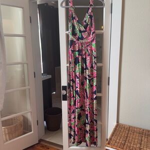 Lilly Pulitzer women’s Tropical Pink and Green Maxi Dress size XS